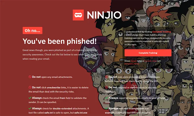 Preview of NINJIO training page for Email Security Best Practices
